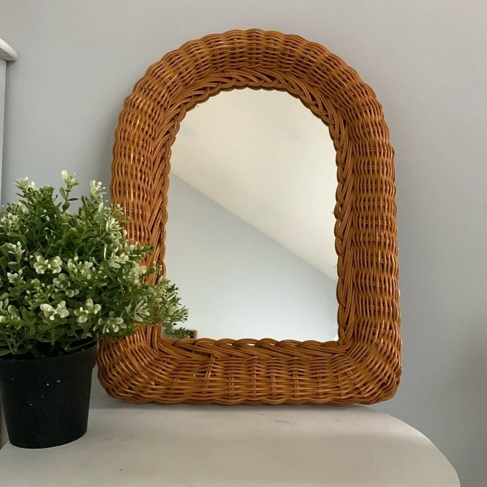 Bohemian Wicker Arch‎ Mirror wall decor tan rattan traditional kids home decor